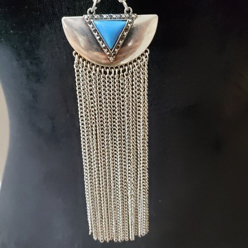 Womens Fashion Periwinkle Blue & Silver Tassel Necklace Jewelry w/ Lobster Clasp - Picture 4 of 7